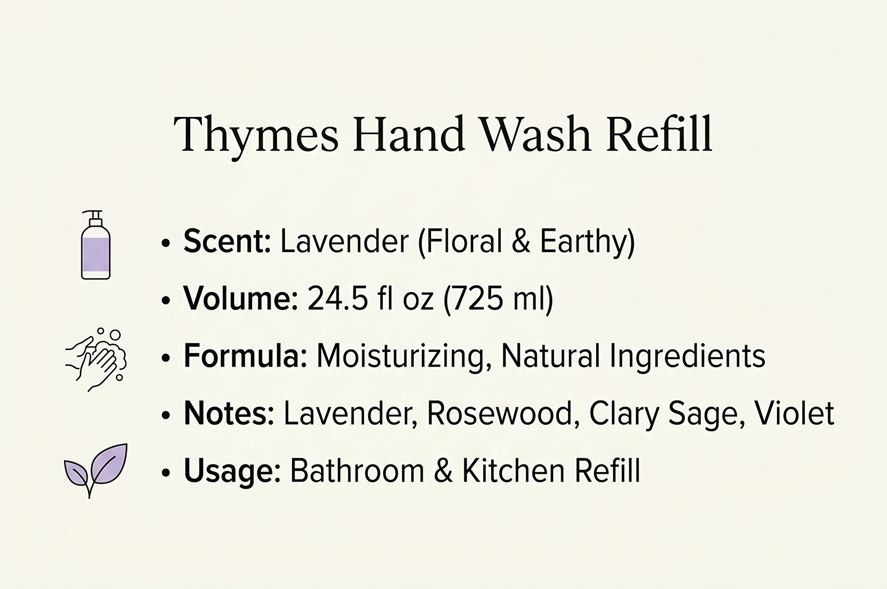 Thymes Hand Wash Refill - Lightly Scented Liquid Hand Soap for Bathroom and Kitchen Refill - Moisturizing Formula with Natural Ingredients (Lavender, 24.5 fl oz)