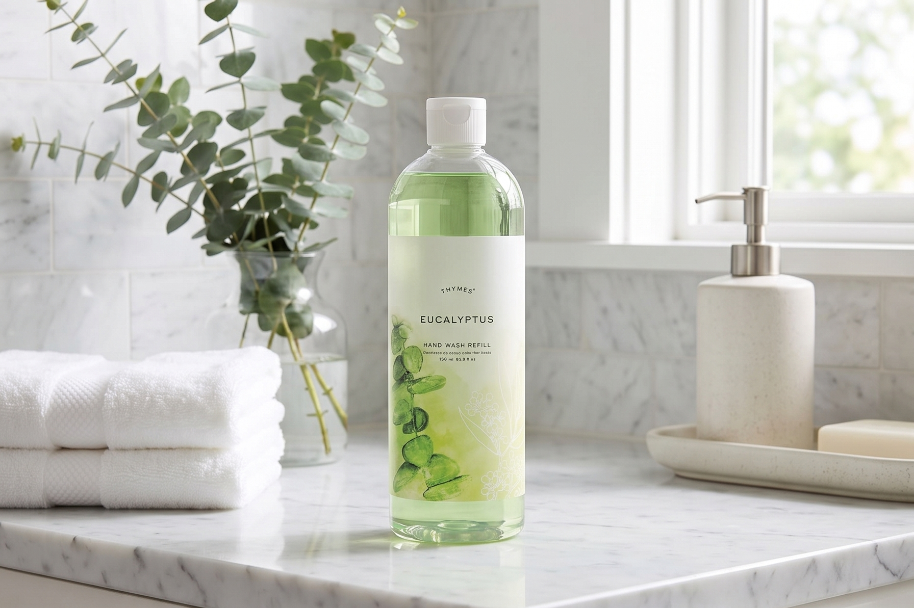 Thymes Hand Wash Refill - Lightly Scented Liquid Hand Soap for Bathroom and Kitchen Refill - Moisturizing Formula with Natural Ingredients (Eucalyptus, 24.5 fl oz)