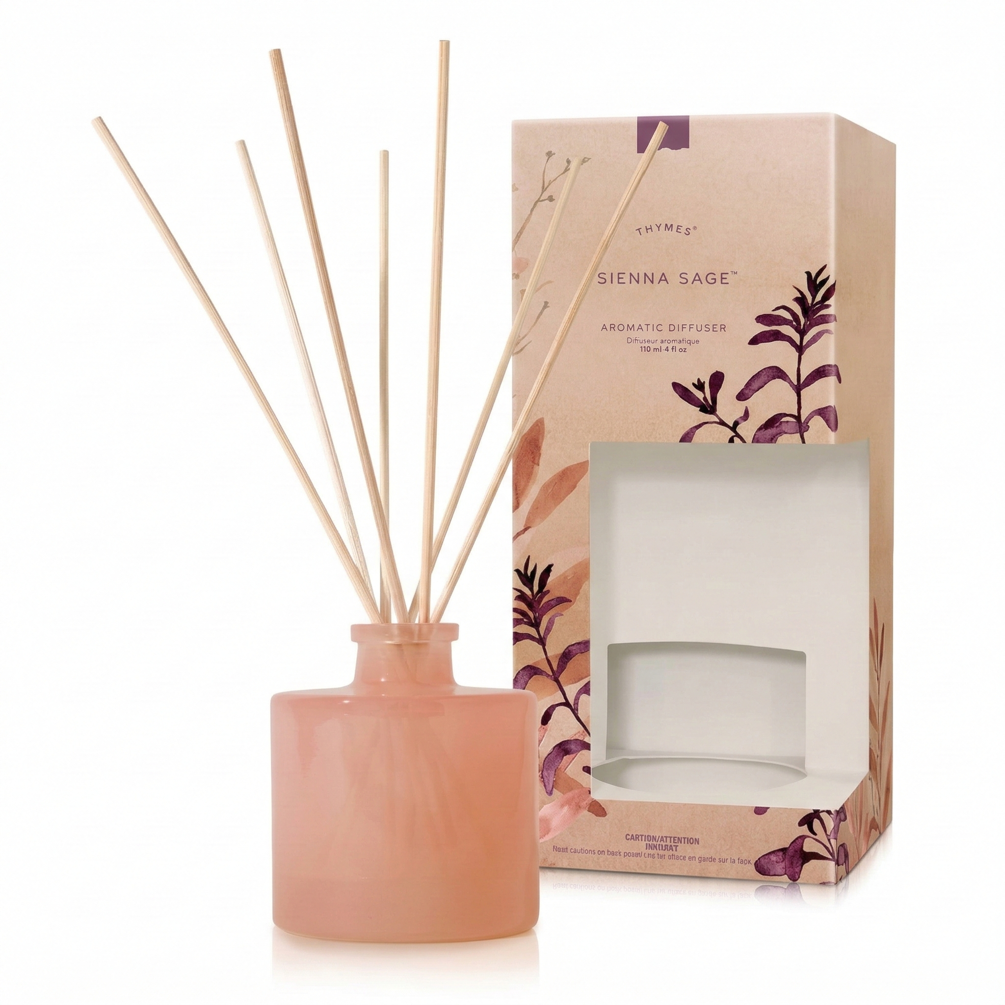 Thymes Petite Reed Diffuser Set – Includes Rattan Wood Sticks, Fragrance Oil, & Glass Bottle – Home Fragrance Oil Diffuser – Luxury Home Decor – Bedroom Decor (Sienna Sage, 4 fl oz)
