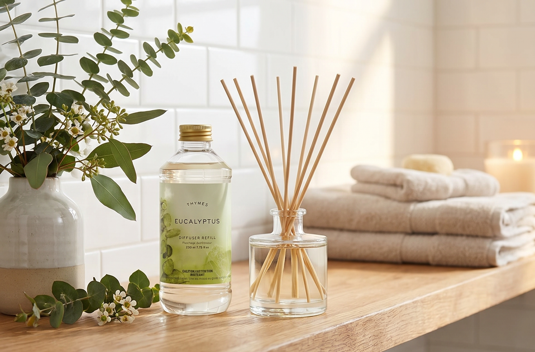 Thymes Reed Diffuser Oil Refill – Fragrance Oil for Diffuser Refill – Flameless Home Fragrance Products – Home Luxury Scents with Notes of Eucalyptus Oil, Lemon, & Bergamot (Eucalyptus, 7.75 fl oz)