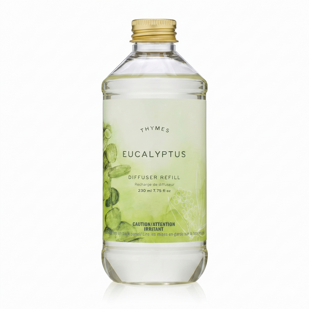 Thymes Reed Diffuser Oil Refill – Fragrance Oil for Diffuser Refill – Flameless Home Fragrance Products – Home Luxury Scents with Notes of Eucalyptus Oil, Lemon, & Bergamot (Eucalyptus, 7.75 fl oz)