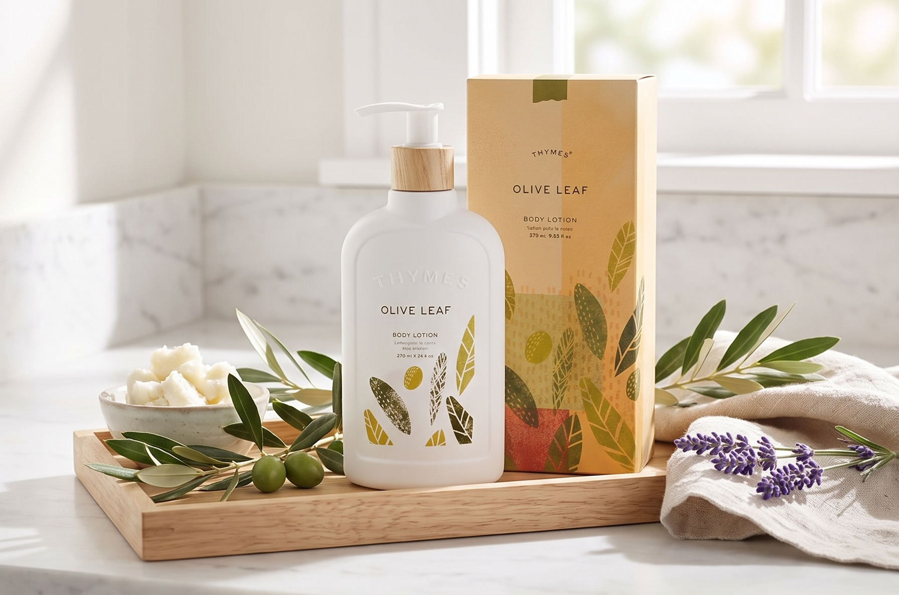 Thymes Olive Leaf Body Lotion - Shea Butter Lotion wIth Vitamin E & Olive Oil for Skin Care Routine - Body and Hand Lotion for Women & Men (9.25 fl oz)