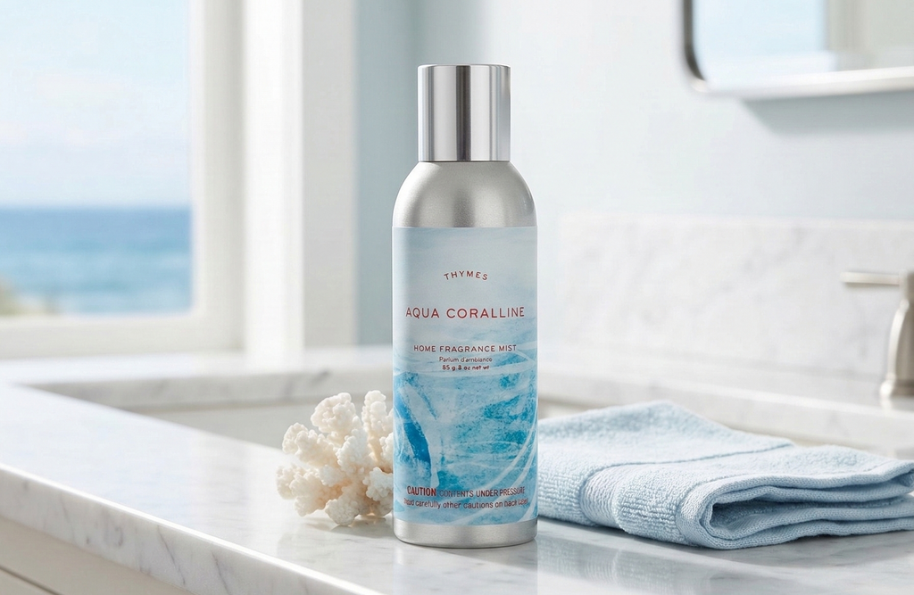 Thymes Home Fragrance Mist – Room Air Fresheners for Home Long Lasting – Air Freshener Spray – Premium Home Fragrance – Notes of Water Lily, Crips Driftwood, & Lemon Pulp (Aqua Coralline, 3 oz)