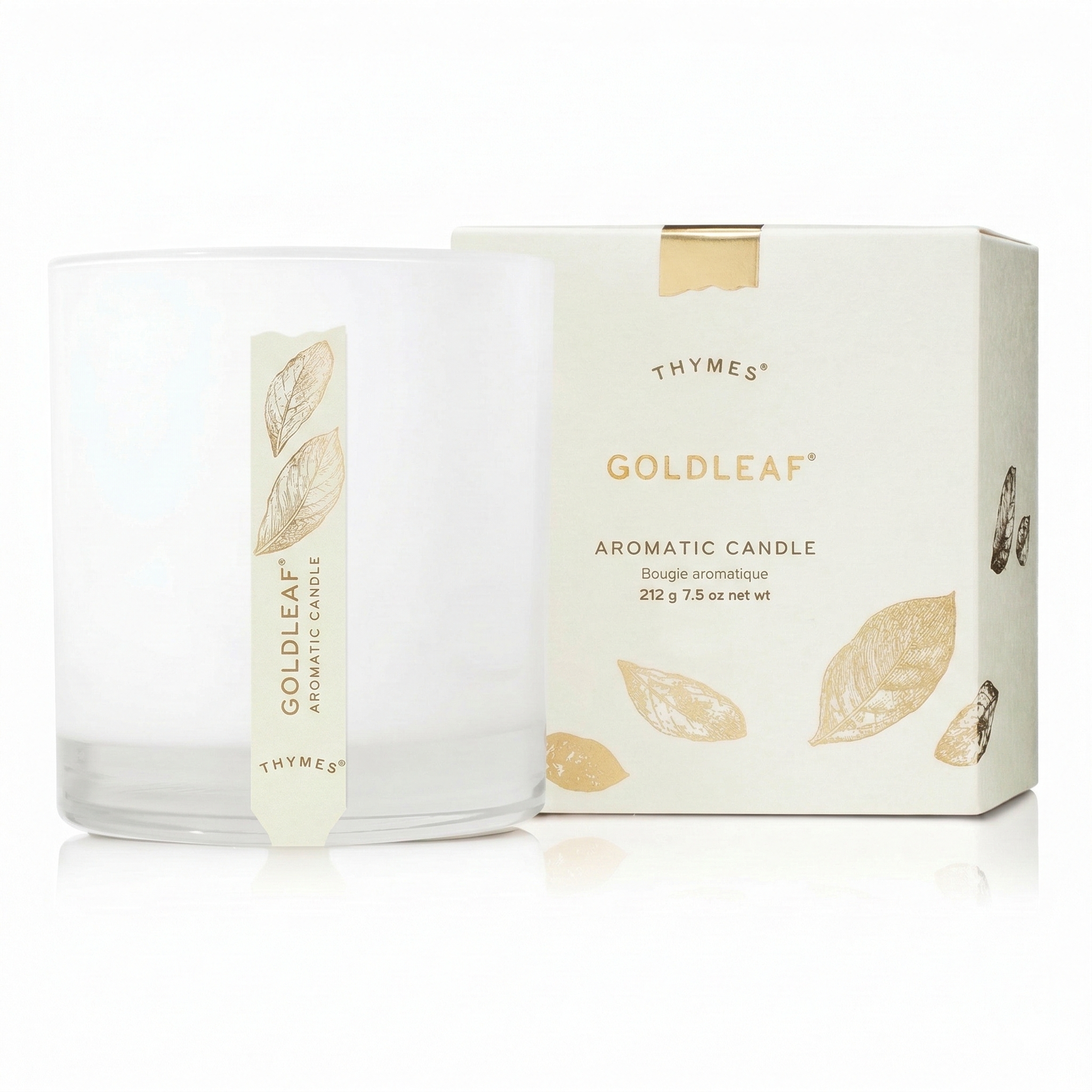 Thymes Aromatic Jar Candle - Goldleaf Scented Candle for a Floral Home Fragrance - Matte White Candles (7.5 oz)