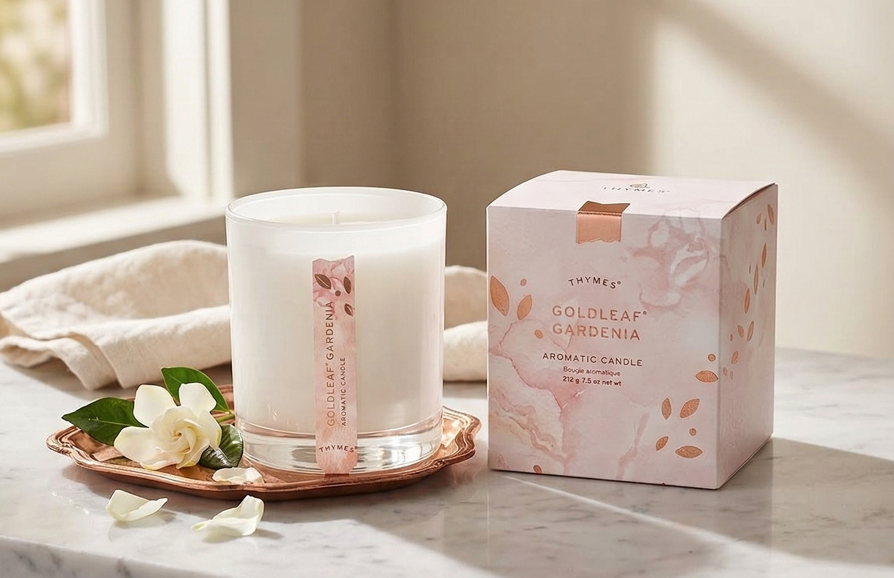 Thymes Aromatic Jar Candle - Goldleaf Gardenia Scented Candle for a Floral Home Fragrance - Matte White Candles (7.5 oz)