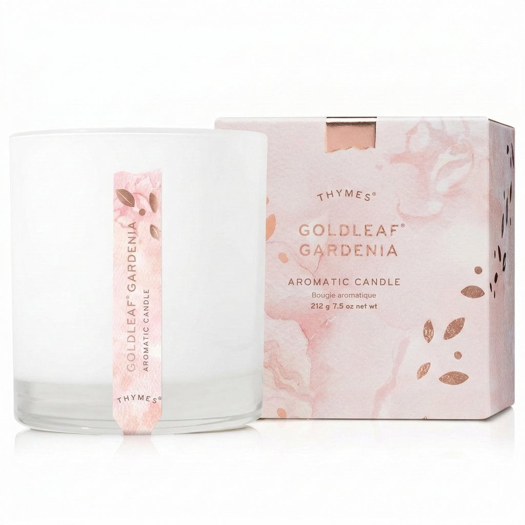 Thymes Aromatic Jar Candle - Goldleaf Gardenia Scented Candle for a Floral Home Fragrance - Matte White Candles (7.5 oz)