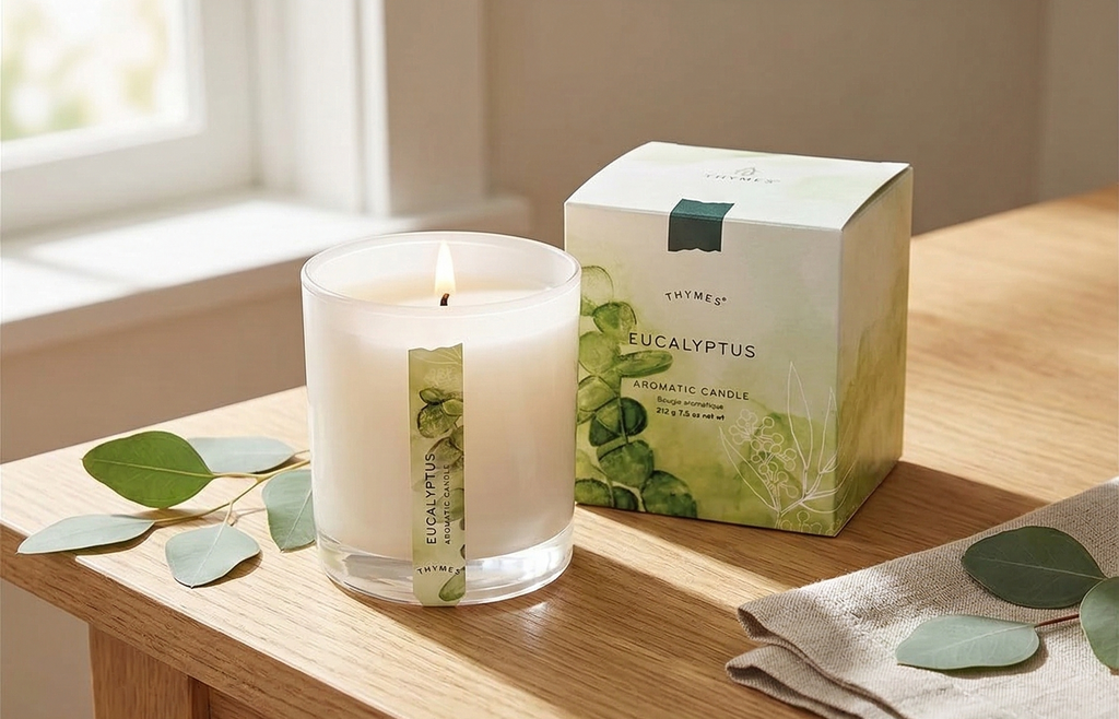 Thymes Aromatic Jar Candle - Eucalyptus Scented Candle for a Fresh Home Fragrance - Luxury Aromatherapy Candle - Single Wick Glass Candle - Matte White Candles (7.5 oz)