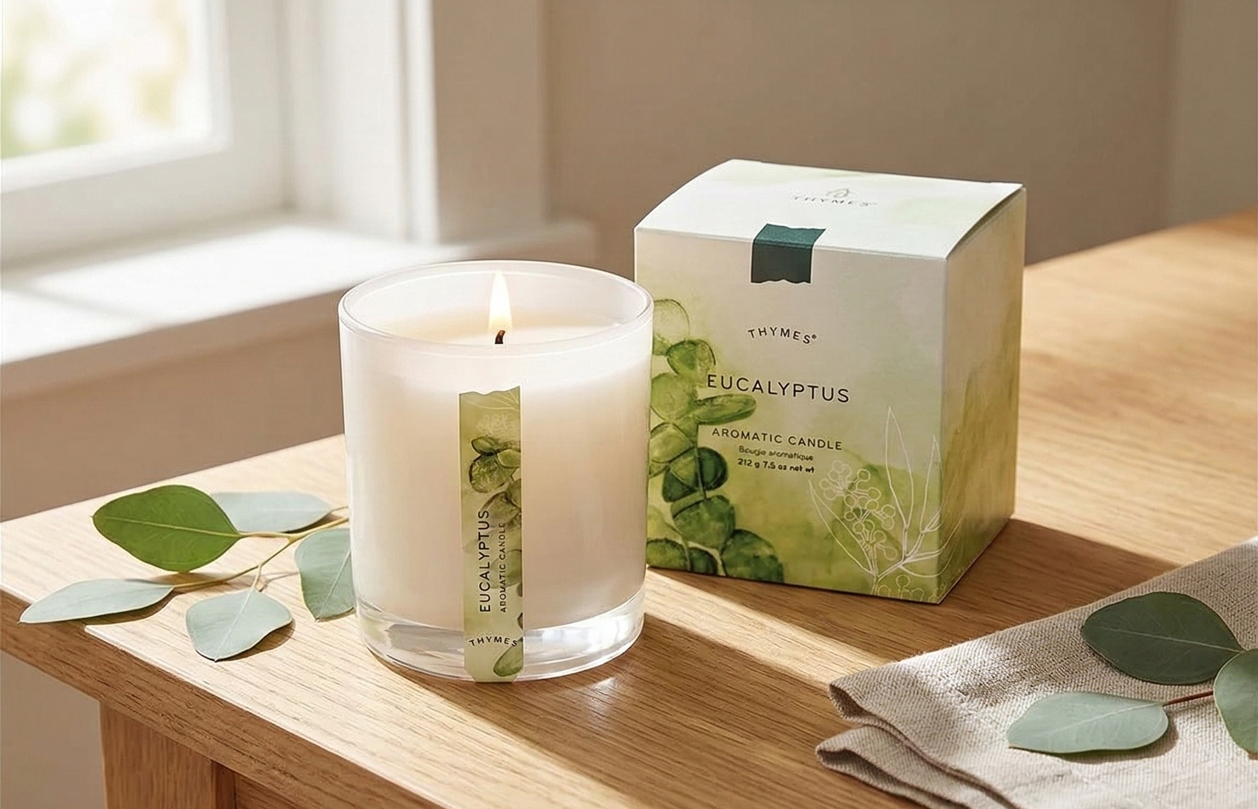 Thymes Aromatic Jar Candle - Eucalyptus Scented Candle for a Fresh Home Fragrance - Luxury Aromatherapy Candle - Single Wick Glass Candle - Matte White Candles (7.5 oz)