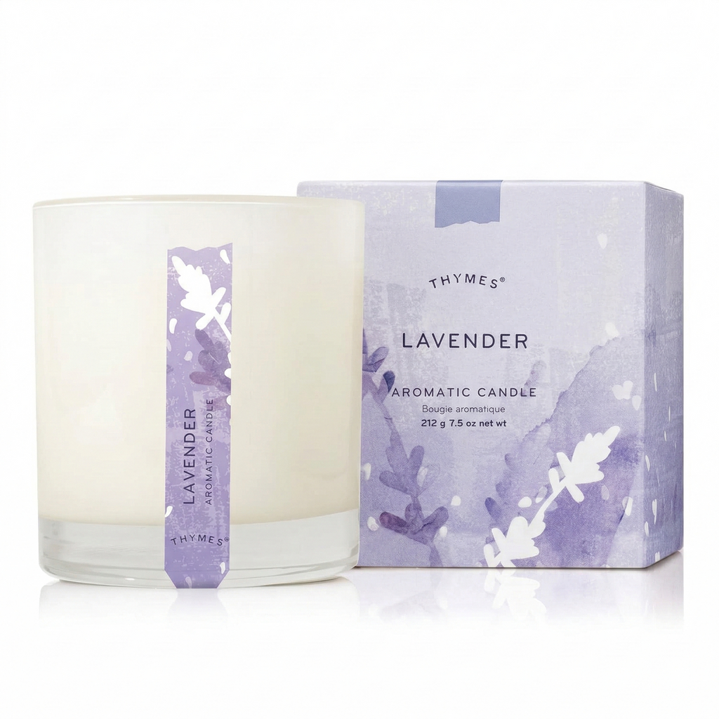 Thymes Aromatic Jar Candle - Lavender Scented Candle for a Soothing Home Fragrance - Matte White Candles (7.5 oz)