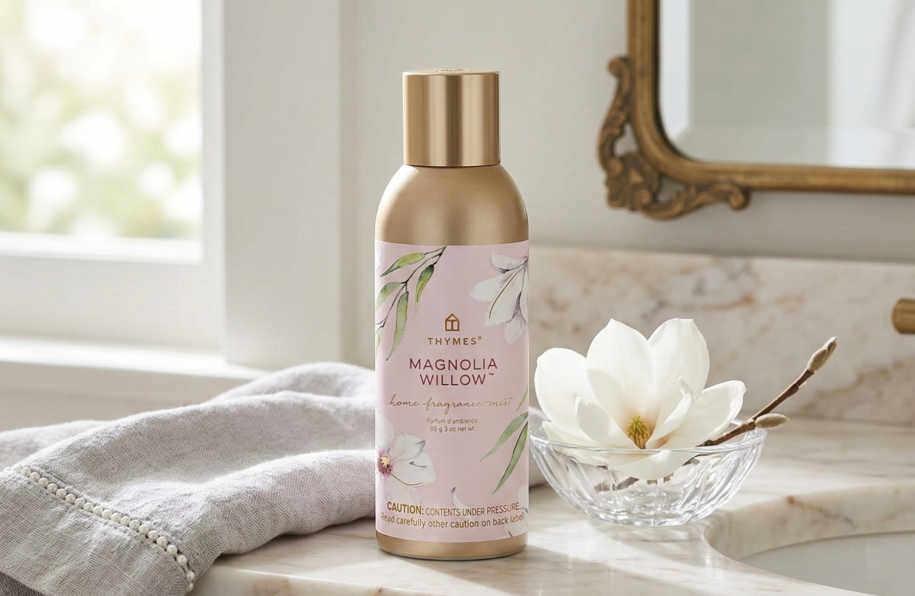 Thymes Home Fragrance Mist – Room Air Fresheners for Home Long Lasting – Air Freshener Spray – Premium Home Fragrance – Airy Notes of Willow, Magnolia, Mandarin & Jasmine (Magnolia Willow, 3 oz)