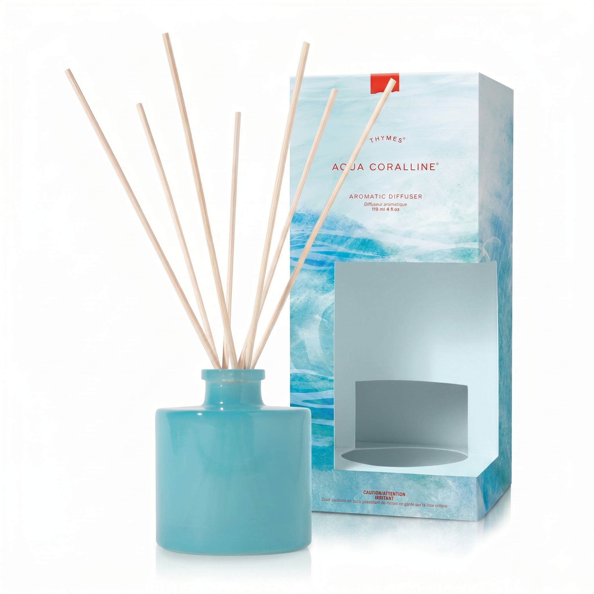 Thymes Petite Reed Diffuser Set – Includes Rattan Wood Sticks, Fragrance Oil, & Glass Bottle – Home Fragrance Oil Diffuser – Luxury Home Decor – Apartment Essentials (Aqua Coralline, 4 fl oz)