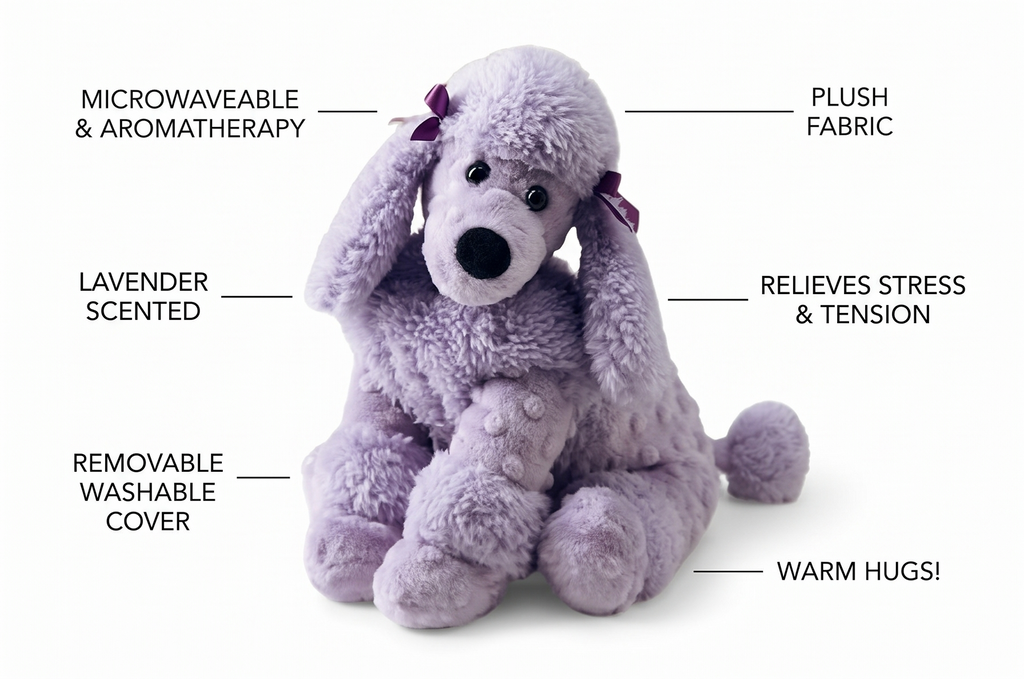 Sonoma Lavender Microwaveable Aromatherapy Stuffed Pillows, Plush Dog, Lavender Scented with Removable Washable Cover (Poodle)