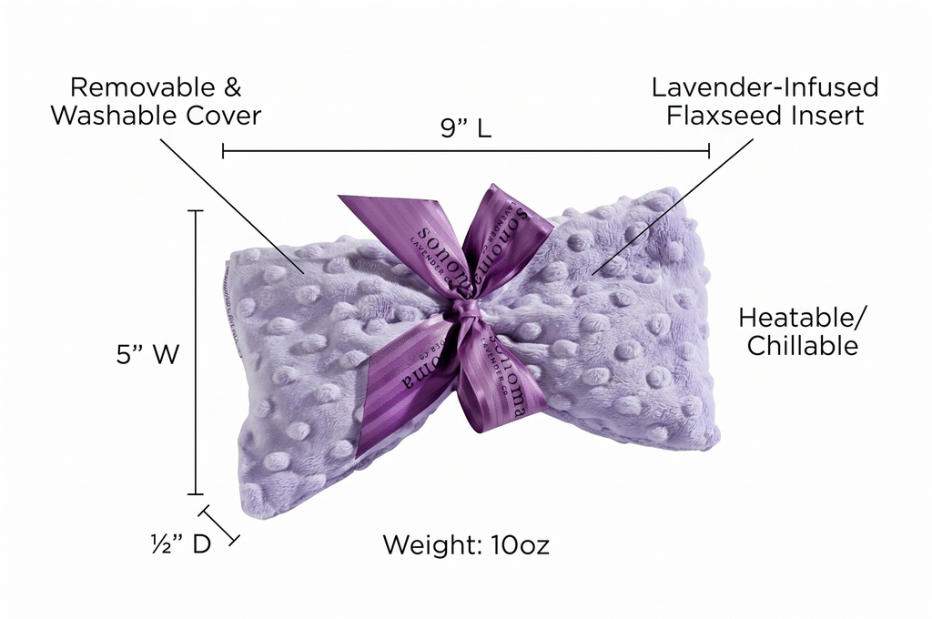 Sonoma Lavender Spa Mask, Heatable/Chillable Aromatherapy Eye Pillow with Lavender Infused Flaxseed Insert, Eye Compress for Stress Relief with Removable and Washable Cover (Lilac Dot)