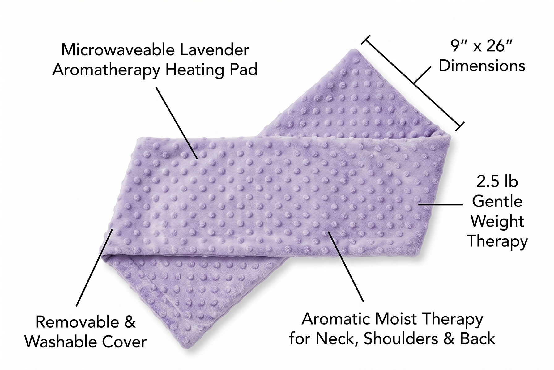 Sonoma Lavender Spa Heat Wrap for Neck, Shoulders and Lower Back, Microwaveable Lavender Aromatherapy Heating Pad, Removable and Washable Covers, Stress and Pain Relief (9" x 26", Lilac Dot)