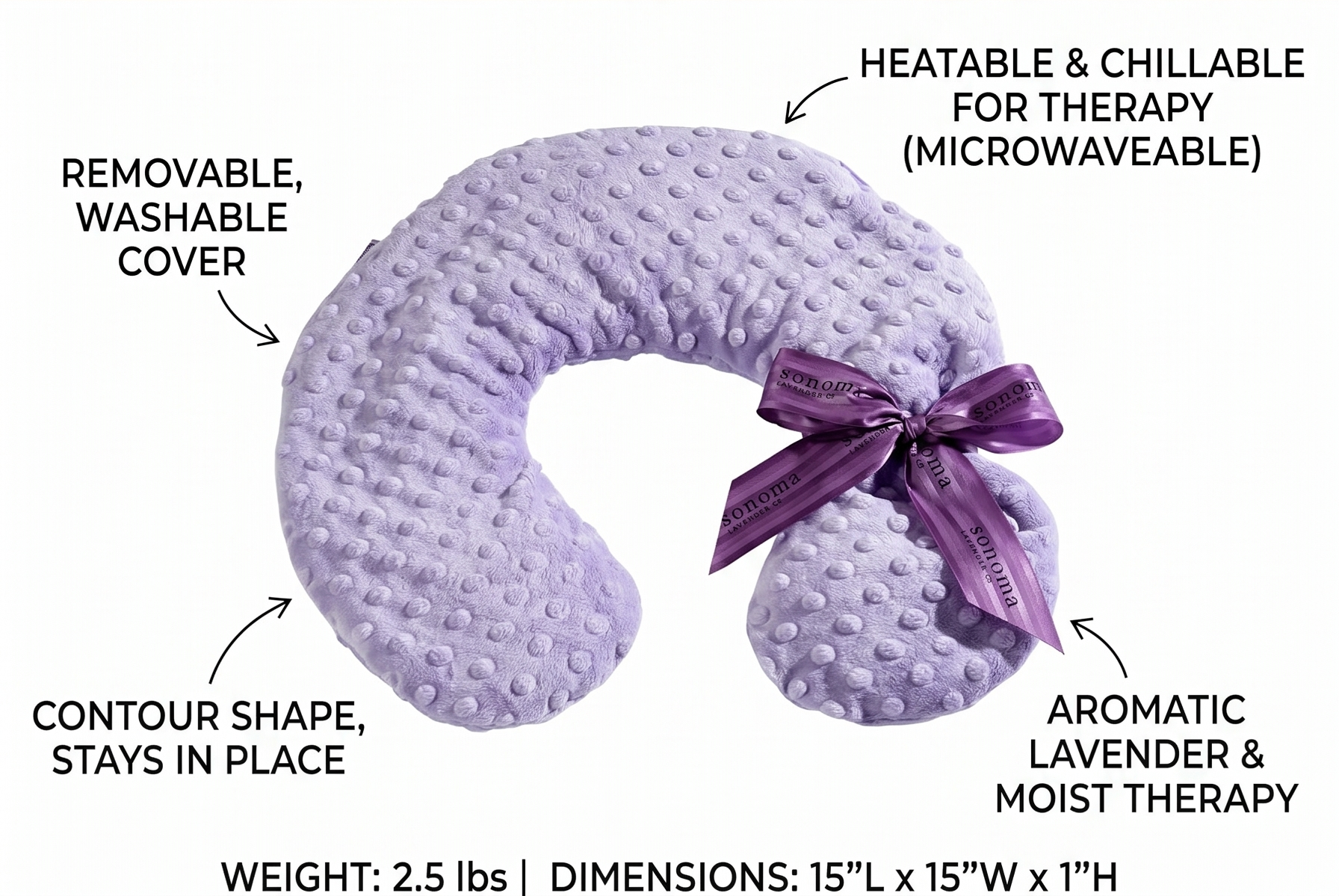 Sonoma Lavender Luxury Lavender Heatable/Chillable Neck Pillow, Microwaveable for Neck and Shoulders with Removable Washable Covers, Great for Relaxation and Pain Relief (Lilac Dot)