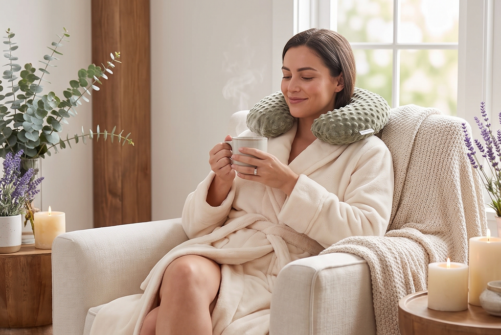 Sonoma Lavender Luxury Eucalyptus/Lavender Heatable/Chillable Neck Pillow, Microwaveable for Neck and Shoulders with Removable Washable Covers, Great for Relaxation and Pain Relief (Green Dot)