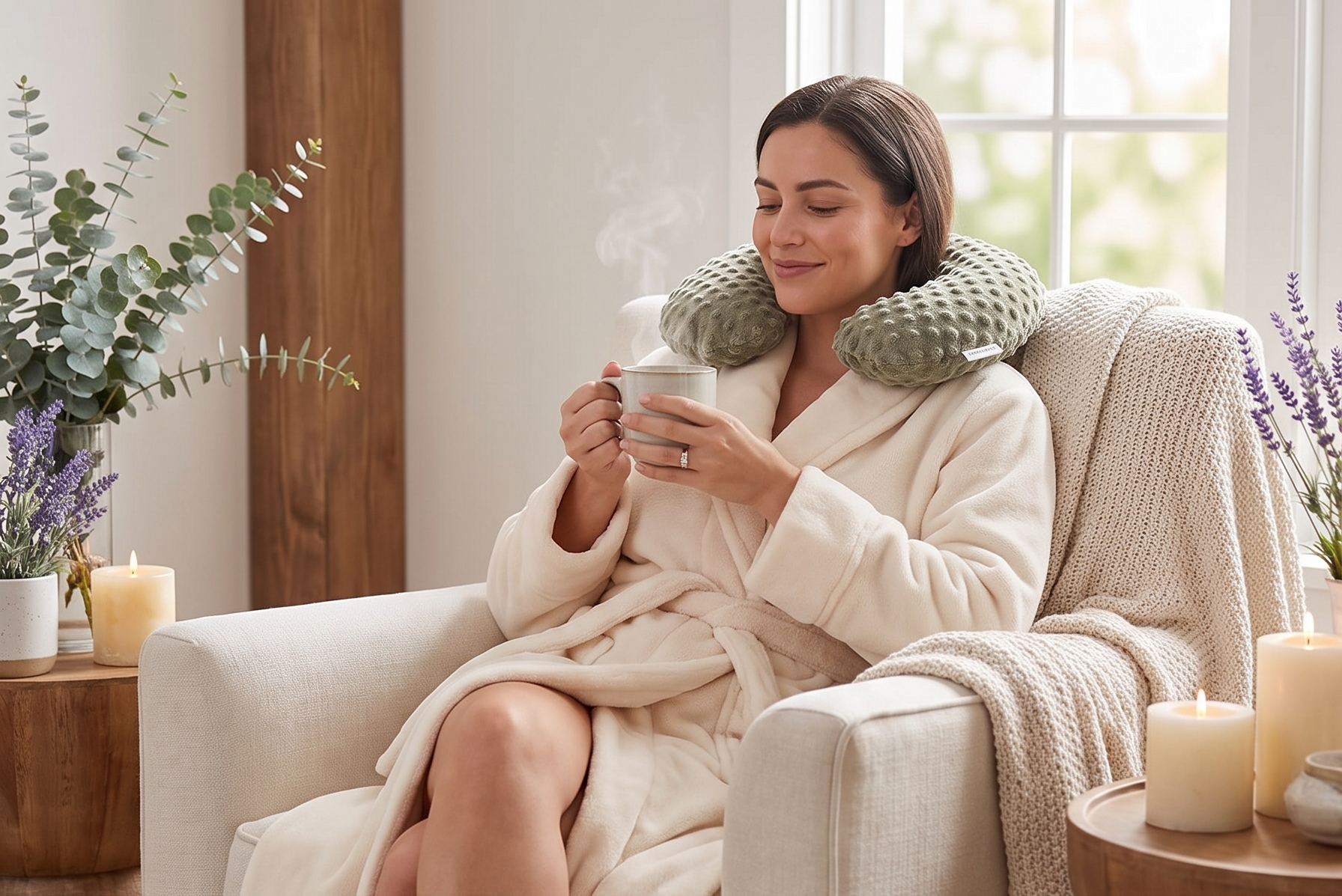 Sonoma Lavender Luxury Eucalyptus/Lavender Heatable/Chillable Neck Pillow, Microwaveable for Neck and Shoulders with Removable Washable Covers, Great for Relaxation and Pain Relief (Green Dot)