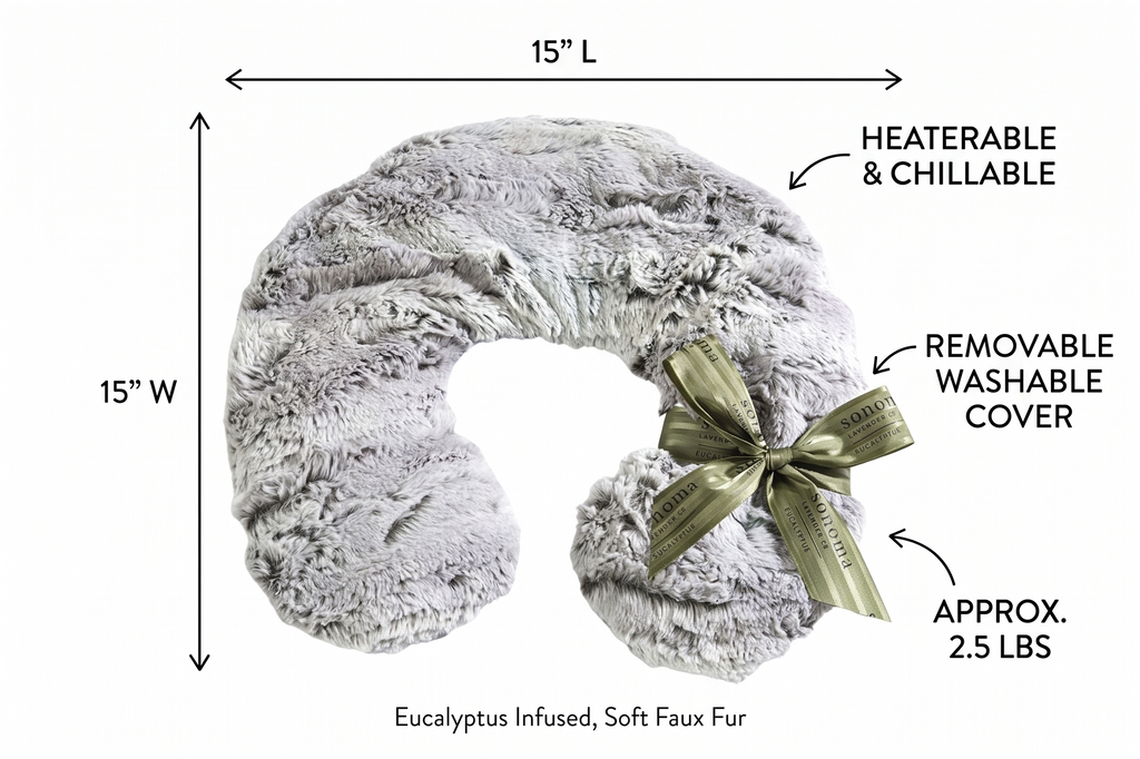 Luxury Eucalyptus Heatable/Chillable Neck Pillow by Sonoma Lavender, Microwaveable for Neck and Shoulders with Removable Washable Covers, Great for Relaxation and Relief (Eucalyptus, Silver Fox)