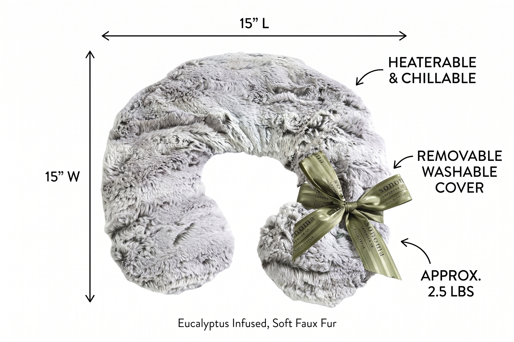 Luxury Eucalyptus Heatable/Chillable Neck Pillow by Sonoma Lavender, Microwaveable for Neck and Shoulders with Removable Washable Covers, Great for Relaxation and Relief (Eucalyptus, Silver Fox)
