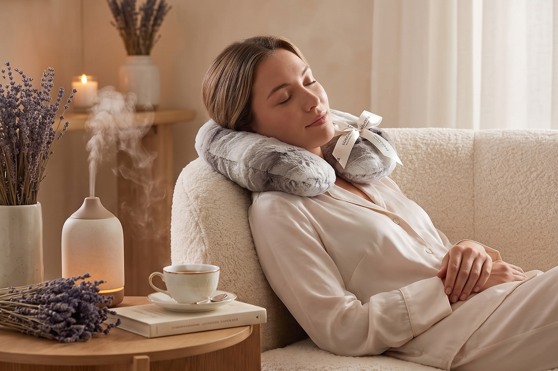 Sonoma Lavender Luxury Lavender Heatable/Chillable Neck Pillow, Microwaveable for Neck and Shoulders with Removable Washable Covers, Great for Relaxation and Pain Relief (Angora Platinum)