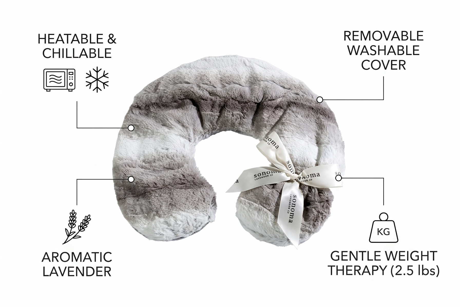 Sonoma Lavender Luxury Lavender Heatable/Chillable Neck Pillow, Microwaveable for Neck and Shoulders with Removable Washable Covers, Great for Relaxation and Pain Relief (Angora Platinum)