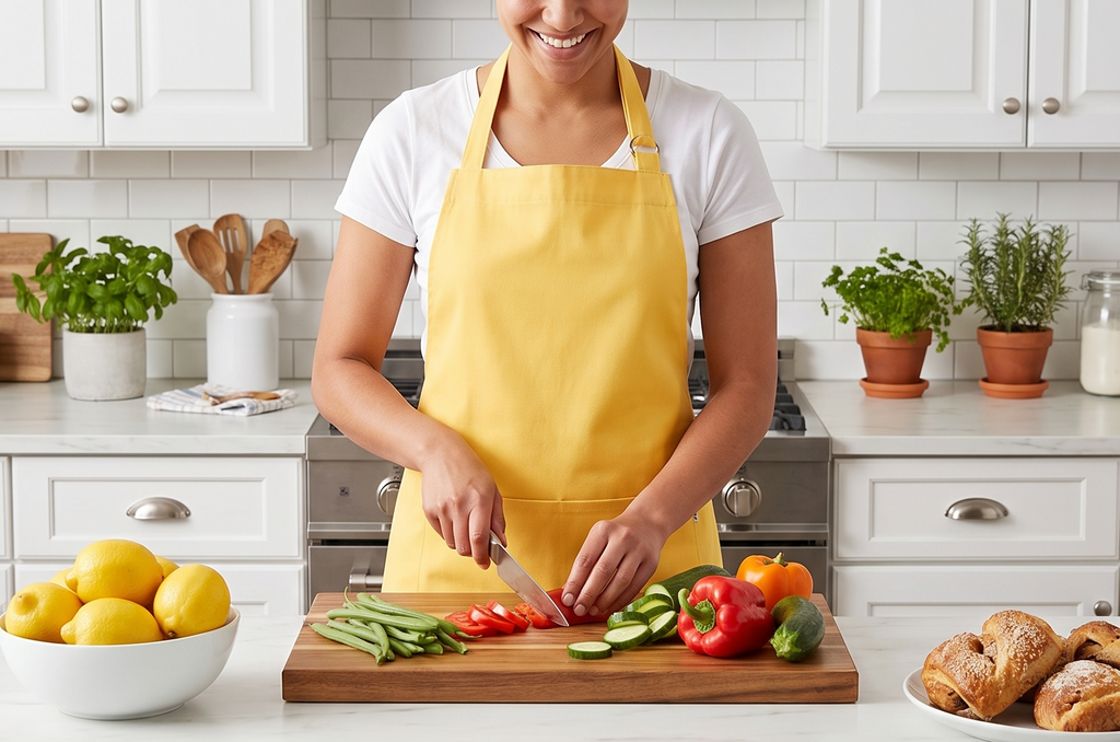 Now Designs Cotton Chef's Kitchen Apron, Solid Lemon Yellow 28 x 32 in