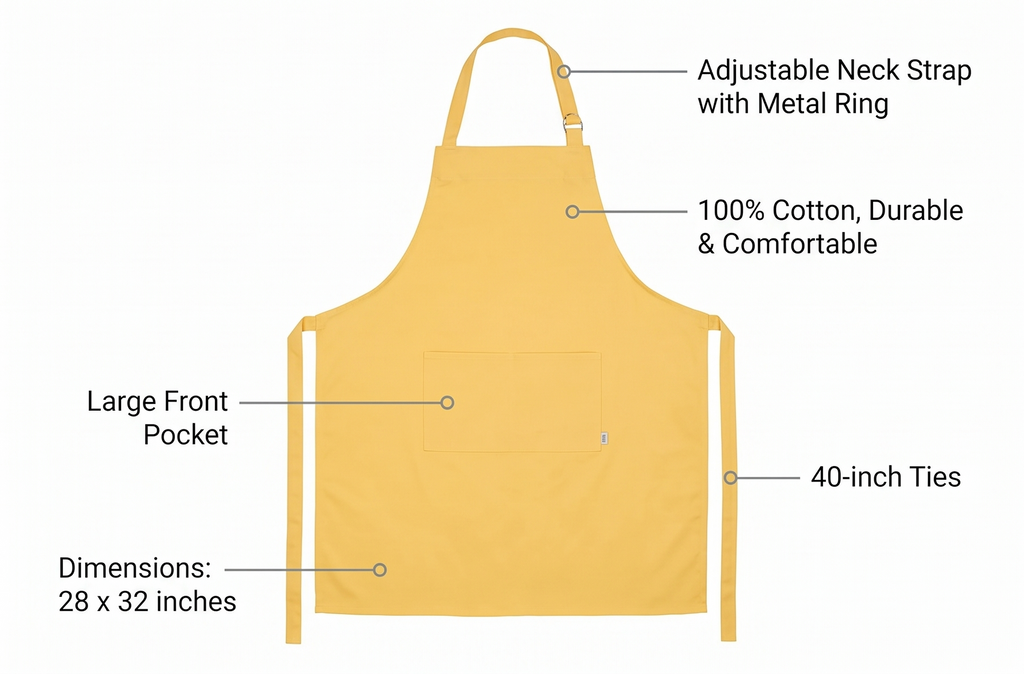 Now Designs Cotton Chef's Kitchen Apron, Solid Lemon Yellow 28 x 32 in