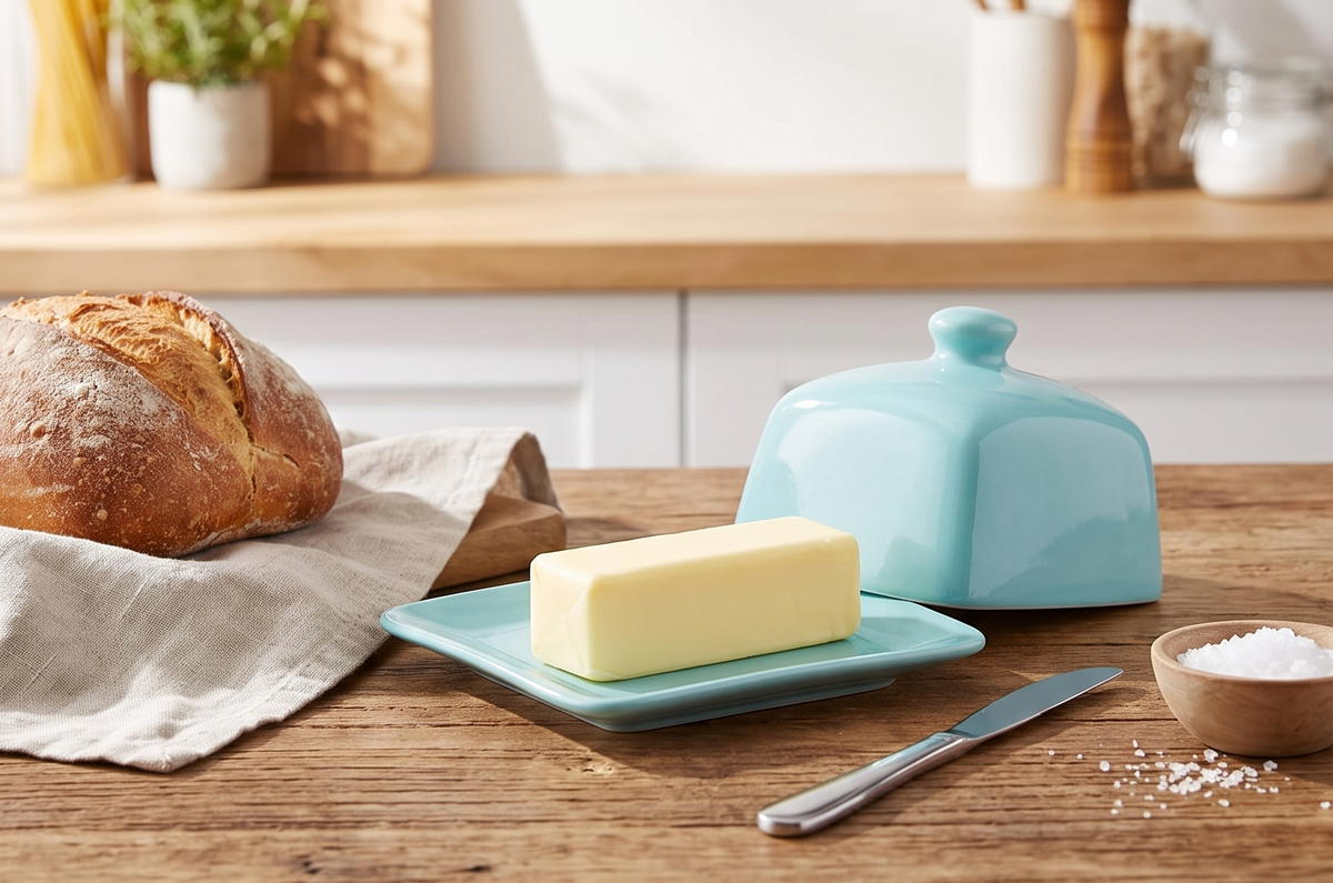 Now Designs Stoneware Square Butter Dish with Lid, Eggshell Blue 4.5 x 4.5 in
