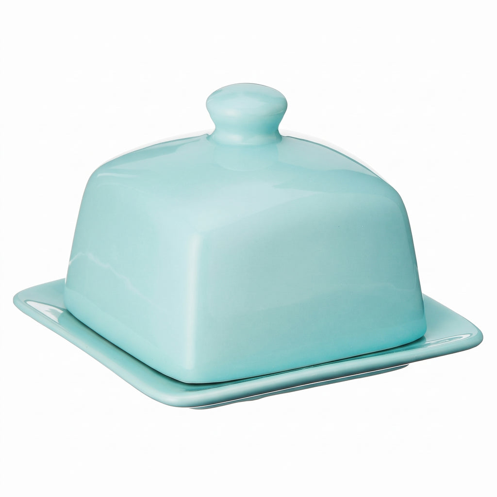 Now Designs Stoneware Square Butter Dish with Lid, Eggshell Blue 4.5 x 4.5 in