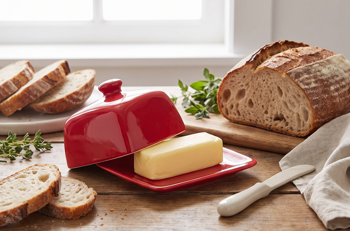 Now Designs Stoneware Square Butter Dish with Lid, Red 4.5 x 4.5 in