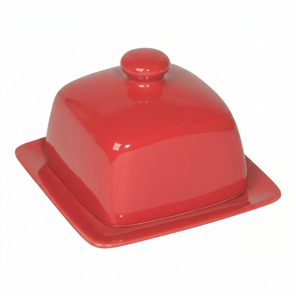 Now Designs Stoneware Square Butter Dish with Lid, Red 4.5 x 4.5 in