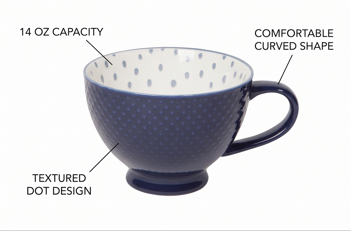 Now Designs14 oz Textured Latte Mug, Ink Blue