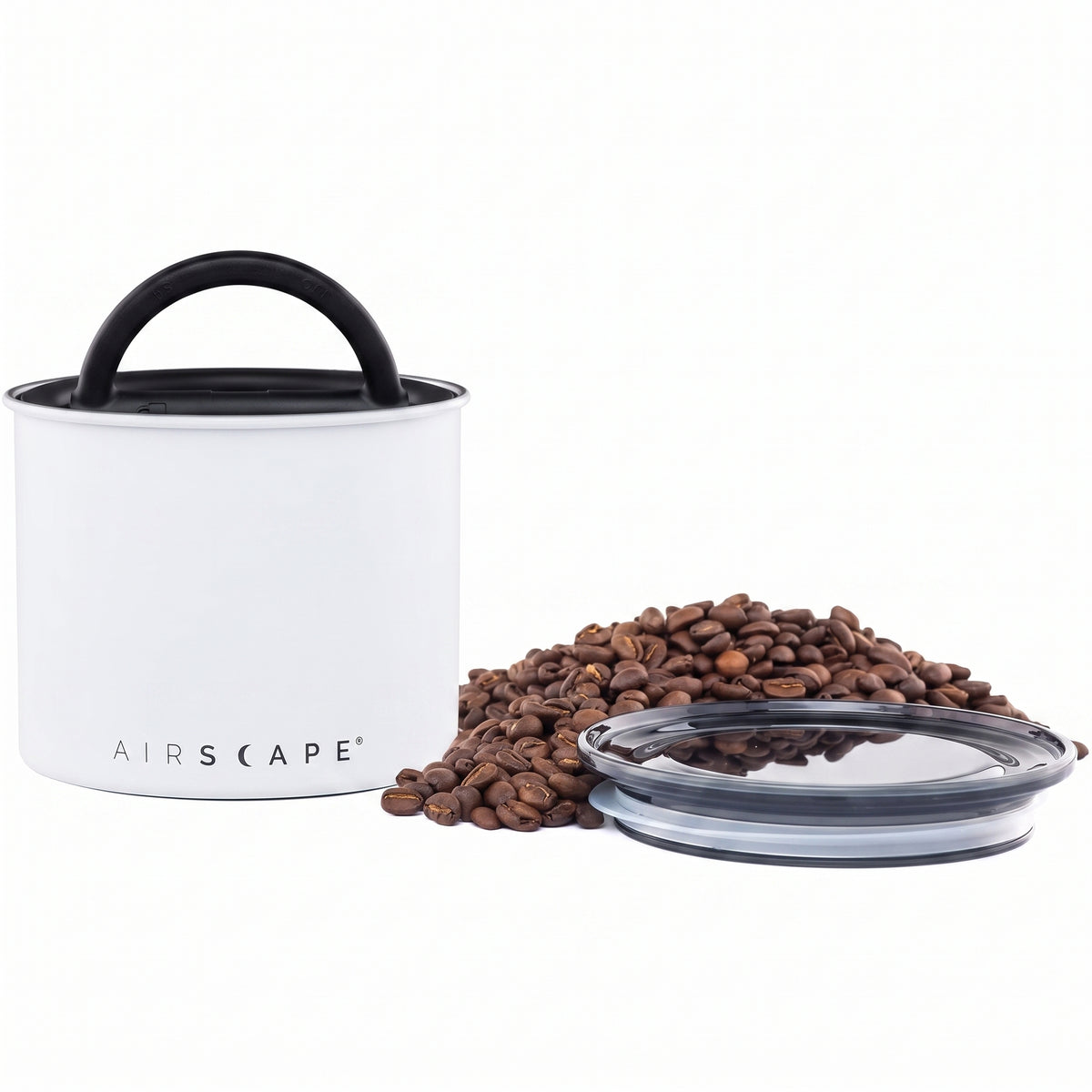 Planetary Design Airscape Stainless Steel Coffee Canister | Food Storage Container | US Patented Airtight Lid | Push Out Excess Air Preserve Food Freshness (Small, Matte White)