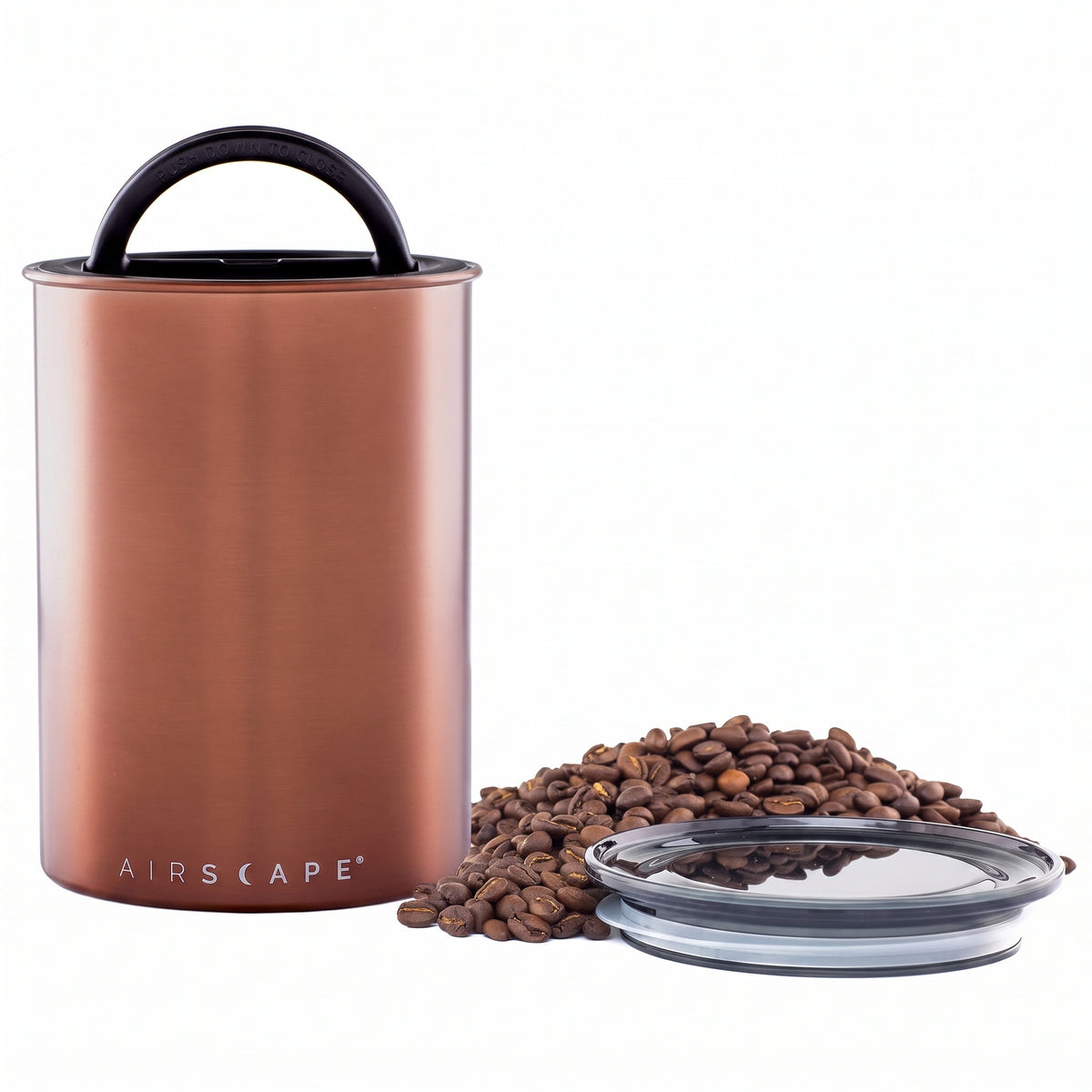 Planetary Design Airscape Stainless Steel Coffee Canister | Food Storage Container | US Patented Inner Plunger Lid REMOVES Excess Oxygen | Don't Buy airtight, Buy AIR-Less | (Medium, Brushed Copper)