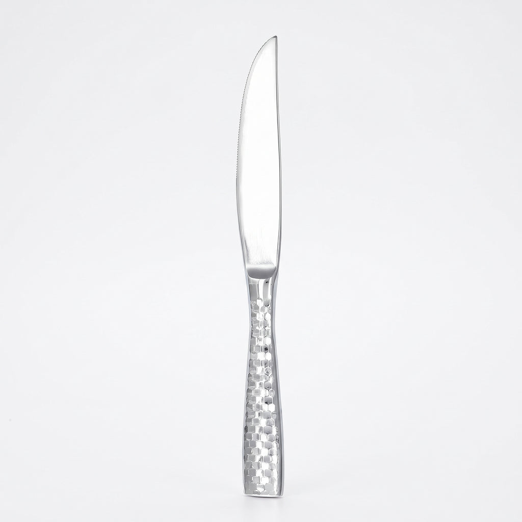 Fortessa Lucca Faceted 18/10 Stainless Steel Flatware Solid Handle Steak Knife, Set of 12, Mirror Polished