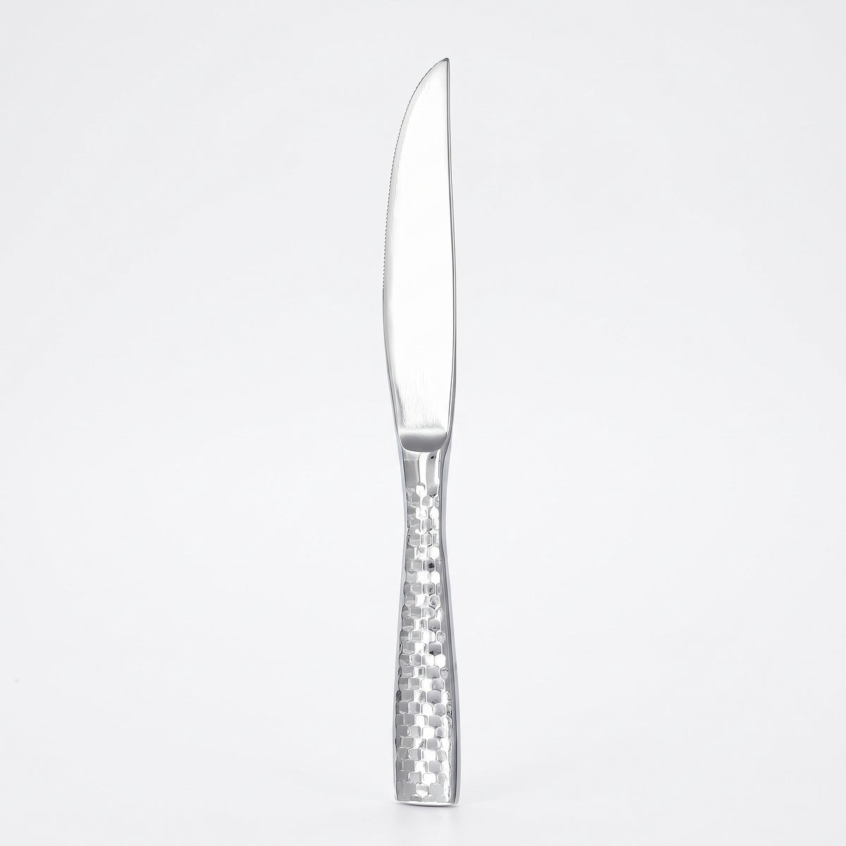 Fortessa Lucca Faceted 18/10 Stainless Steel Flatware Solid Handle Steak Knife, Set of 12, Mirror Polished