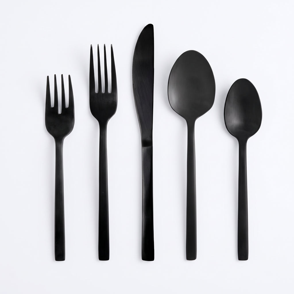 Fortessa Arezzo 18/10 Stainless Steel Flatware, 20 Piece Place Setting (Service for 4), Brushed Black
