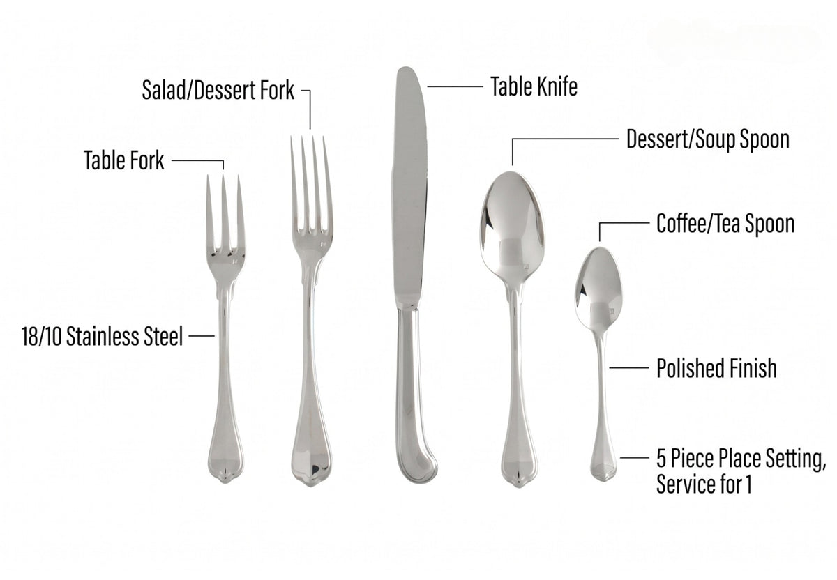 Fortessa San Marco 18/10 Stainless Steel Flatware, 5 Piece Place Setting, Service for 1