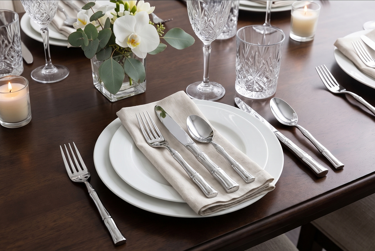 FORTESSA Royal Pacific 18/10 Stainless Steel Flatware, 20 Piece Place Setting With Table Knife, Forks and Spoons (Service For 4), Dishwasher Safe, Polished