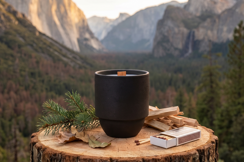 Paddywax Parks, Yosemite Scented Candle in Reusable Ceramic Jar with Crackling Wood Wick, Soy Candle with Approx. 77 Hour Burn Time, Decorative Gift Candles for Home, Cottonwood & Oak Scent, 11 oz