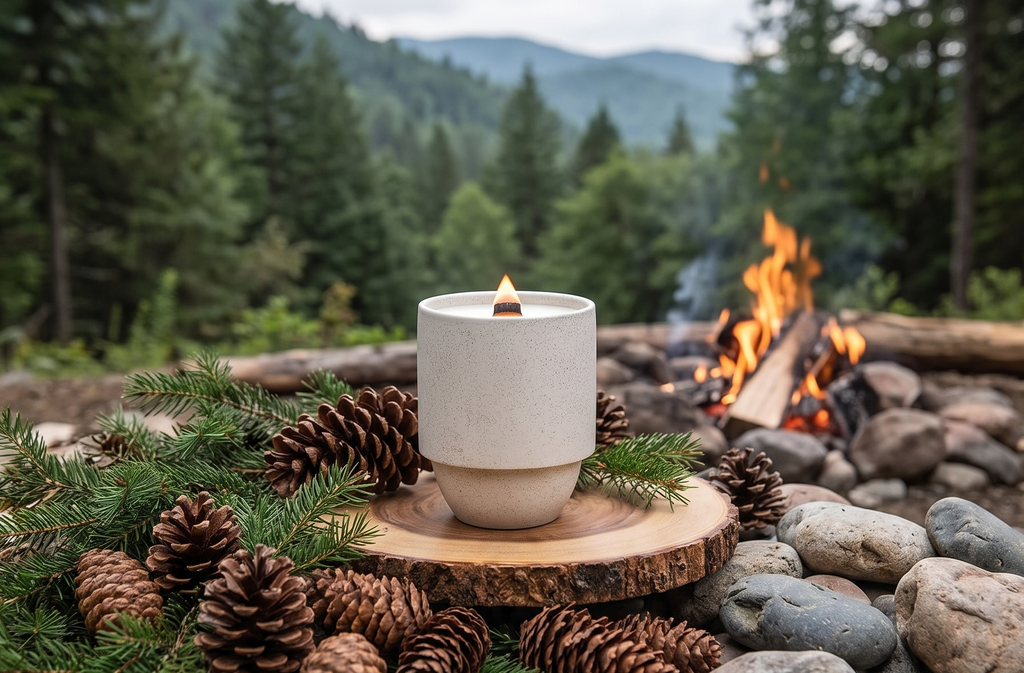 Paddywax Parks, Glacier Scented Candle in Reusable Ceramic Jar with Crackling Wood Wick, Soy Candle with Approx. 77 Hour Burn Time, Decorative Gift Candles for Home, White Pine & Hemlock Scent, 11 oz