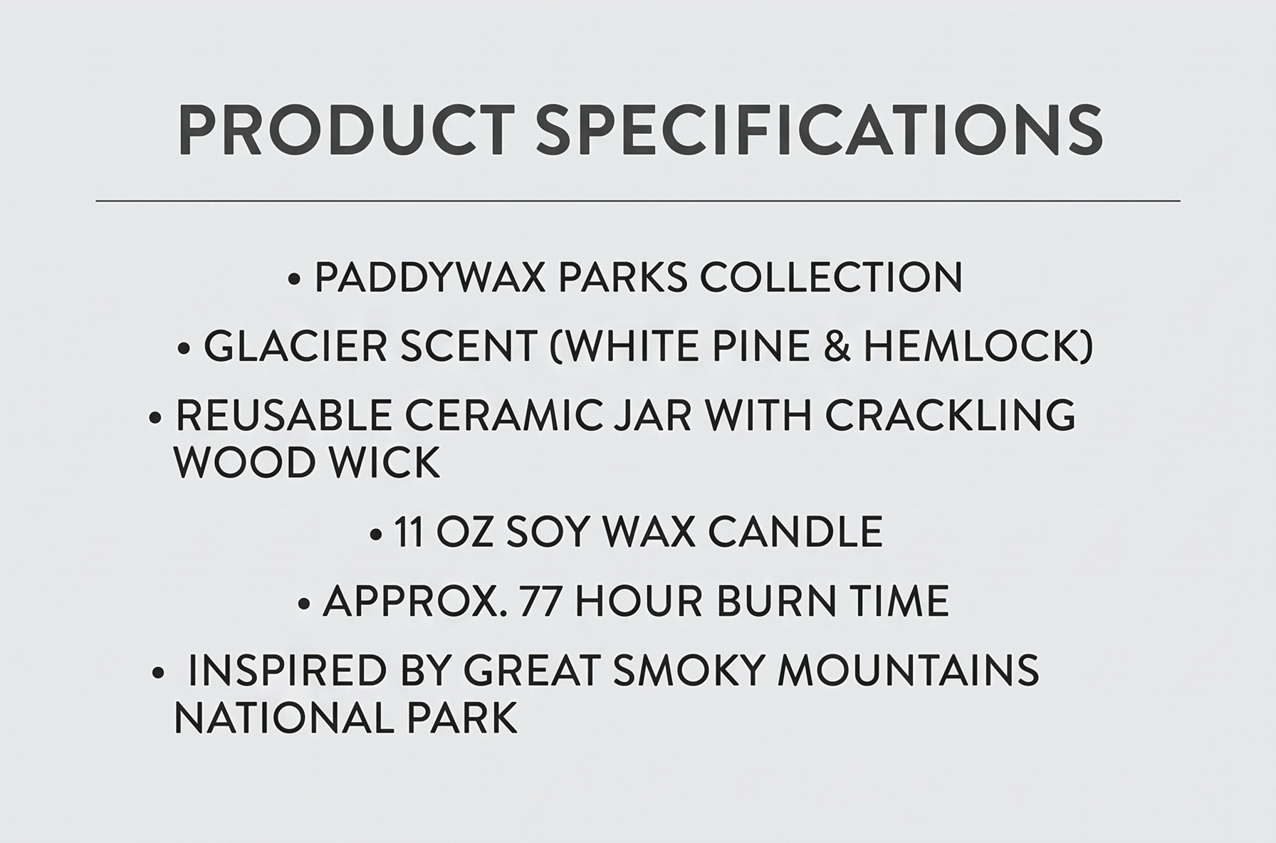 Paddywax Parks, Glacier Scented Candle in Reusable Ceramic Jar with Crackling Wood Wick, Soy Candle with Approx. 77 Hour Burn Time, Decorative Gift Candles for Home, White Pine & Hemlock Scent, 11 oz