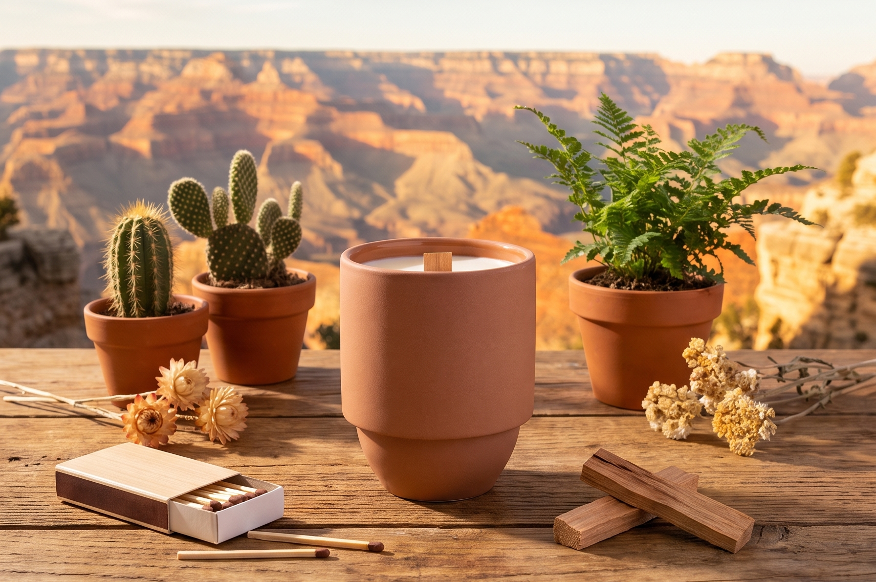 Paddywax Parks, Grand Canyon Scented Candle in Ceramic Jar with Crackling Wood Wick, Soy Candle with Approx. 77 Hour Burn Time, Decorative Gift Candles for Home, Cactus Flower & Fern Scent, 11 oz