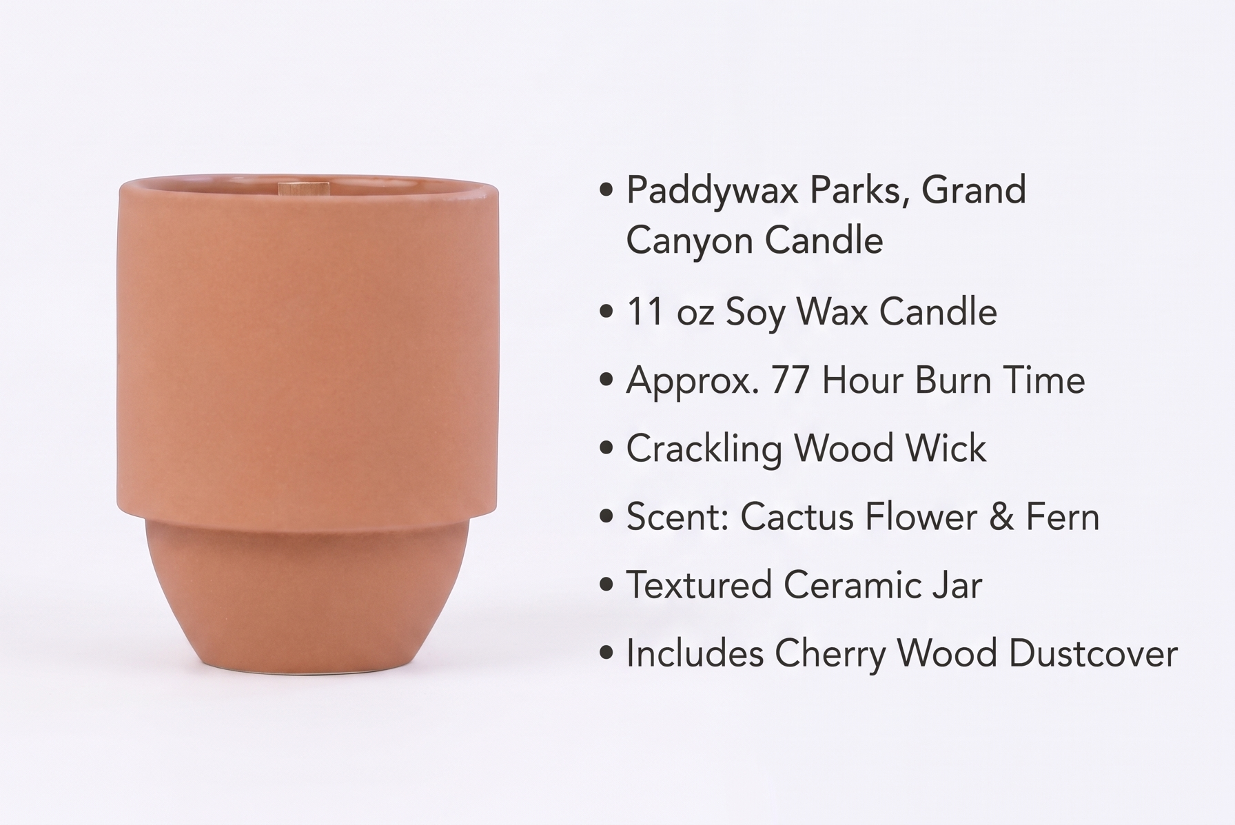 Paddywax Parks, Grand Canyon Scented Candle in Ceramic Jar with Crackling Wood Wick, Soy Candle with Approx. 77 Hour Burn Time, Decorative Gift Candles for Home, Cactus Flower & Fern Scent, 11 oz