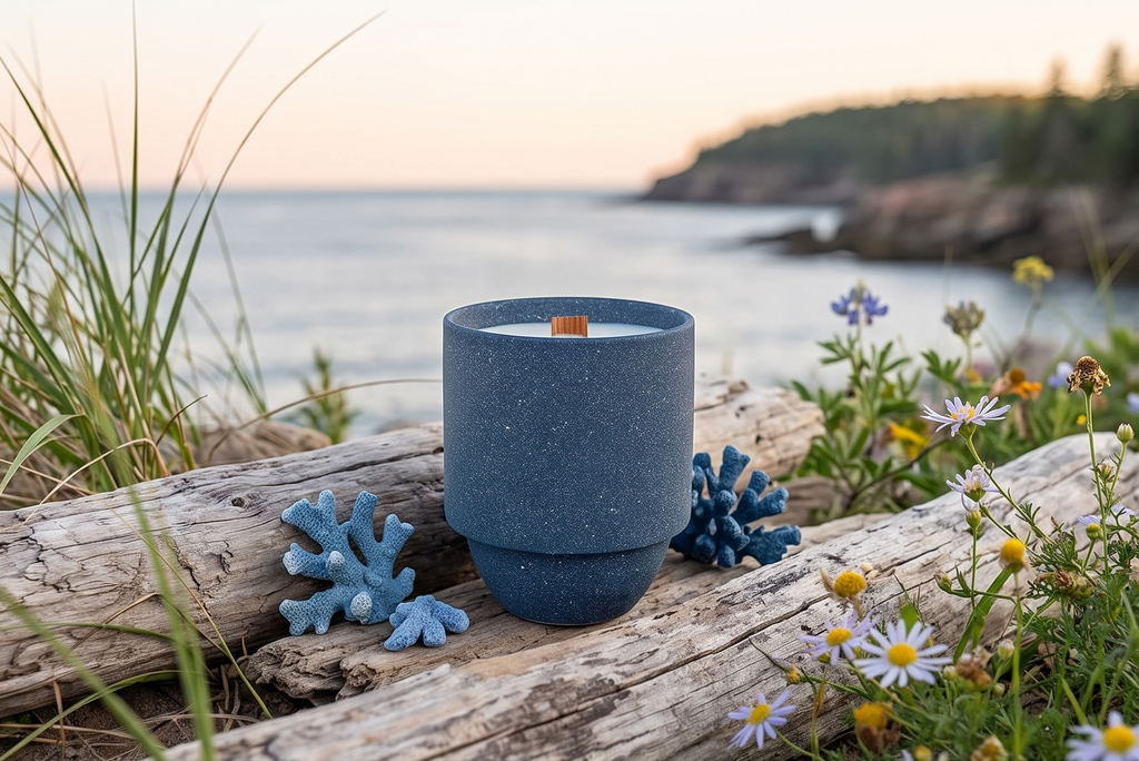 Paddywax Parks, Acadia Scented Candle in Reusable Ceramic Jar with Crackling Wood Wick, Soy Candle with Approx. 77 Hour Burn Time, Decorative Gift Candles for Home, Seagrass & Driftwood Scent, 11 oz