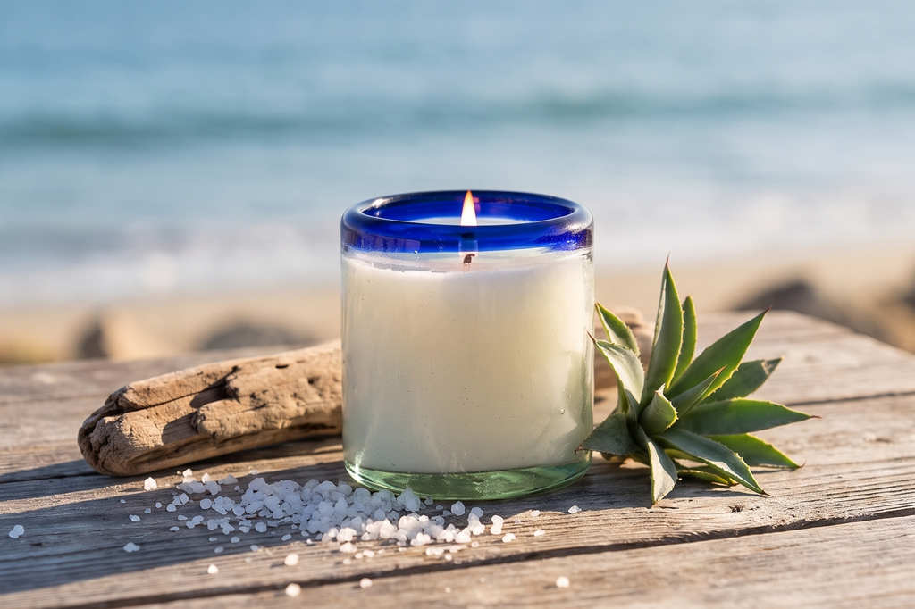 Paddywax La Playa, Salted Blue Agave Scented Candle in Reusable Hand-Blown Bubble Glass, Soy Wax Candle with Approx. 40 Hour Burn Time, Decorative Gift Candle for Home, Salted Blue Agave, 9 oz