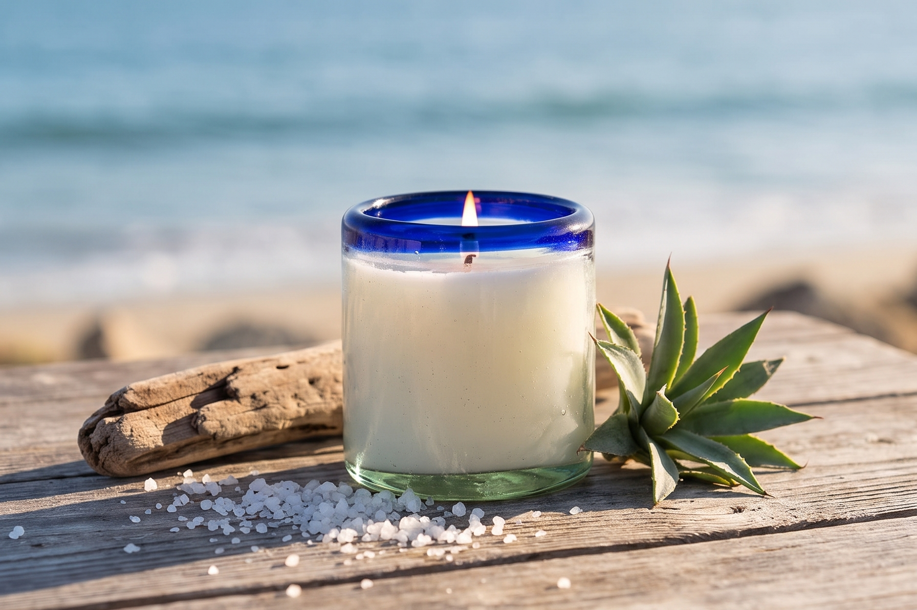 Paddywax La Playa, Salted Blue Agave Scented Candle in Reusable Hand-Blown Bubble Glass, Soy Wax Candle with Approx. 40 Hour Burn Time, Decorative Gift Candle for Home, Salted Blue Agave, 9 oz