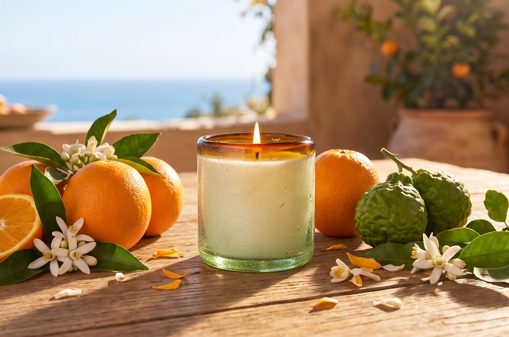 Paddywax La Playa, Orange Blossom Scented Candle in Reusable Hand-Blown Bubble Glass, Soy Wax Candle with Approx. 40 Hour Burn Time, Decorative Gift Candle for Home, Orange Blossom, 9 oz