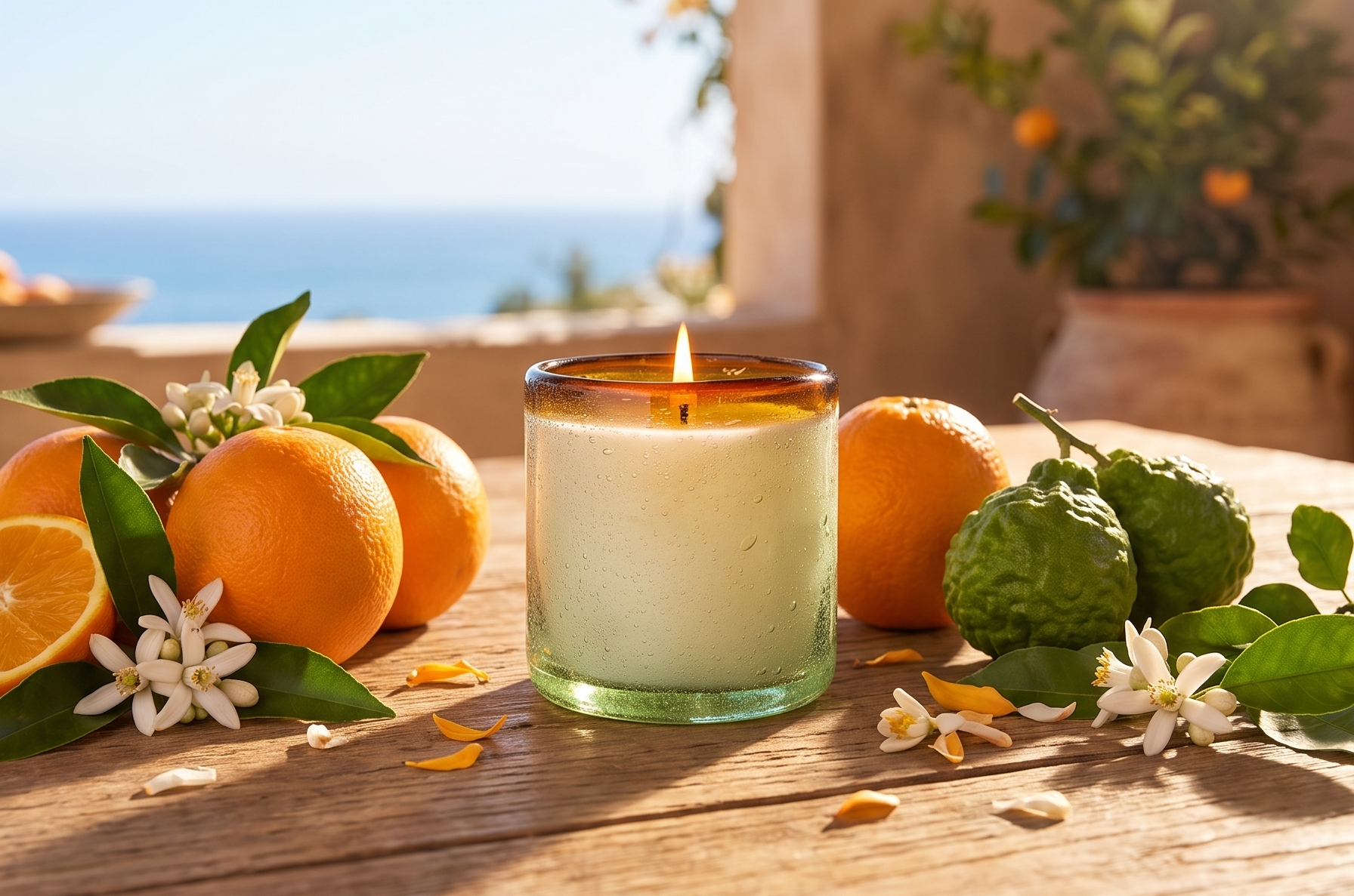 Paddywax La Playa, Orange Blossom Scented Candle in Reusable Hand-Blown Bubble Glass, Soy Wax Candle with Approx. 40 Hour Burn Time, Decorative Gift Candle for Home, Orange Blossom, 9 oz