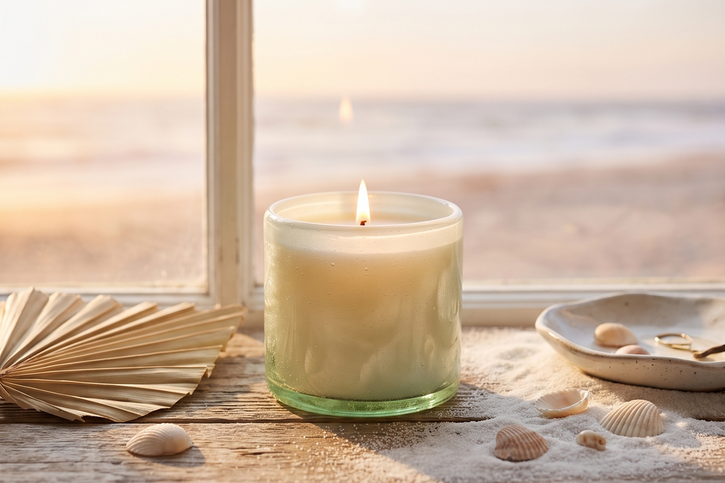 Paddywax La Playa, Amber + Coconut Scented Candle in Reusable Hand-Blown Bubble Glass, Soy Wax Candle with Approx. 40 Hour Burn Time, Decorative Gift Candle for Home, Amber + Coconut, 9 oz